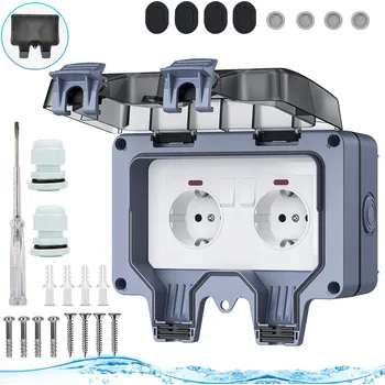 Elektrická zásuvka DVOJITÁ ZAHRADNÍ ZÁSUVKA VENKOVNÍ VODOTĚSNÁ ZÁSUVKA S VYPÍNAČEM