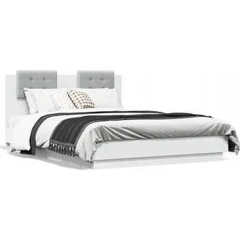 Postel Rám postele s čelem, bílá, světle šedá, 193 x 123 x 84 cm