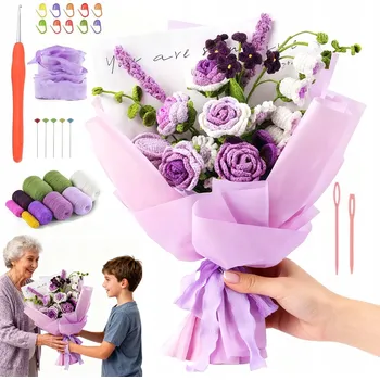 umělá květina Háčkovaná kytice květin, dekorace UMĚLÝ KVĚT, ruční výroba, fialová