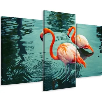 Obraz Obraz Triptych plameňáci nad Vodou 3D Efekt 150x100