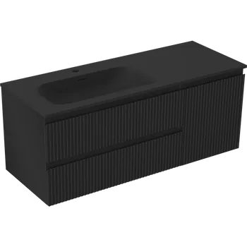 Koupelnový nábytek Mexen Rivel koupelnová skříňka 120 cm s umyvadlem Vela levým, 2S, 1D, drážkovaná, černá matná - 91A23-12047-3-BBFFF71-W23L71 Skříňky s umyvadlem
