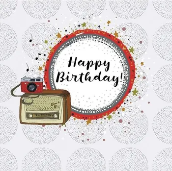 Obraz Clear Creations Přání čtverec CL0216 Narozeniny rádio