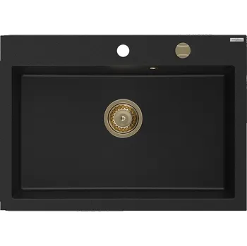 Granitový dřez MEXEN/S - Elix granitový dřez 1-miska 700 x 500 mm, černá, sifon zlatá 6526701005-77-G
