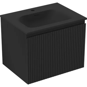 Koupelnový nábytek Mexen Rivel koupelnová skříňka 60 cm s umyvadlem Vela, 1 zásuvka, drážkovaná, černá mat - 91A20-06047-1-BF71-W23M71 Skříňky s umyvadlem