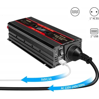 Měnič napětí MĚNIČ NAPĚTÍ 2000W DC 12V/24V NA AC 230V S USB PORTY 5A PRO LAPTOPY A TELEFONY