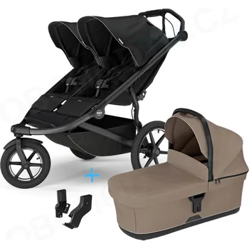 Kočárek Thule Urban Glide 3 Double Black s magnetickou sponou + korbička Tinted Taupe + adaptéry