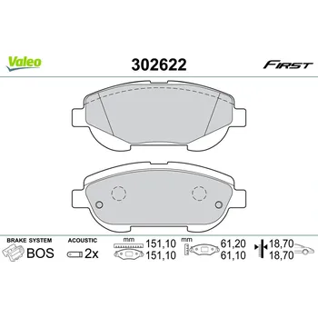 Autodíl Sada brzdových destiček, kotoučová brzda VALEO 302622