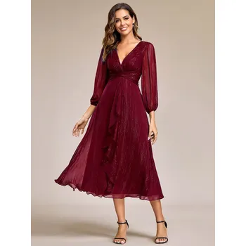 Dámské šaty Ever Pretty společenské šaty bordo 1977 *Velikost: 7XL / 54 / 22 / 26