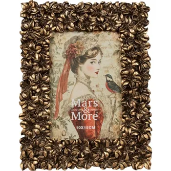 Rám na obraz Bronzový antik fotorámeček s květy - 17*2*22cm / 10*15 cm