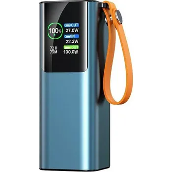 Powerbanka Aluminium Powerbanka pro nabíjení notebooků, 20 000 mAh, 100W, PD 3.0 s integrovaným výsuvným USB-C kabelem, modrá