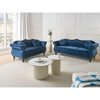 Sedací souprava Sedací souprava 3+2 modrá pětimístná retro styl obývací pokoj Beliani