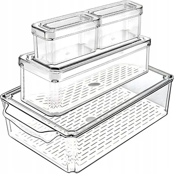 Dóza na potraviny 4 KS ORGANIZÉRŮ DO LEDNICE, PRŮHLEDNÉ NÁDOBY NA POTRAVINY S VÍKEM