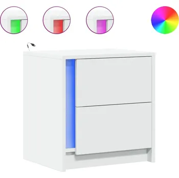 Noční stolek Bílý noční stolek s RGB LED osvětlením, 43 x 34 x 45 cm