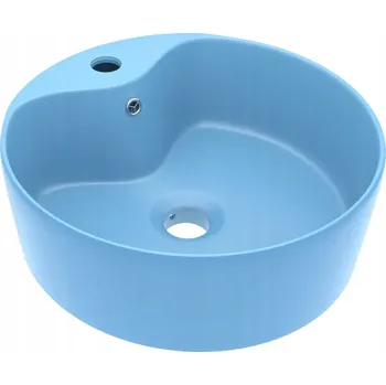 Kulaté keramické umyvadlo, matná Světle Modrá, 36x13 cm, s otvorem pro baterii
