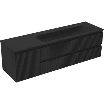 Koupelnový nábytek Mexen Rivel koupelnová skříňka 160 cm s umyvadlem Vela pravým, 2S, 1D, vroubkovaná, černá mat - 91A23-16047-3-BBFFF71-W23P71 Skříňky s umyvadlem