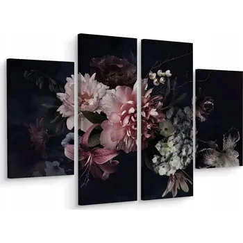 Obraz Obraz Tetraptych KVĚTINY ve stylu Vintage 3D 200x150