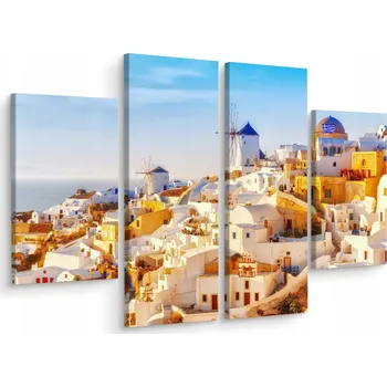 Obraz Obraz Domy Santorini Pohled 3D 4 Díly 80x60