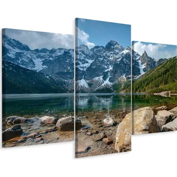 Obraz Obraz Triptych MOŘSKÉ OKO Stromy Skály 3D 90x60