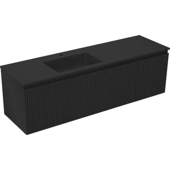 Koupelnový nábytek Mexen Rivel koupelnová skříňka 160 cm s umyvadlem Otis vlevo, 1S, 1D, drážkovaná, černá mat - 91A23-16047-3-BBFF71-W18L71 Skříňky s umyvadlem