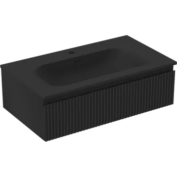 Koupelnový nábytek Mexen Rivel koupelnová skříňka 80 cm s umyvadlem Vela, 1 zásuvka, drážkovaná, černá mat - 91A20-08023-1-BF71-W23M71 Skříňky s umyvadlem