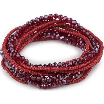 Náramek Pružné náramky z rokajlu a broušených korálků sada 10 ks, malé, 4 bordó sv.