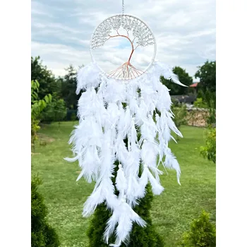 Lapač snů Magieprirody.cz Lapač snů se stromem života – křišťál & bílé pírka #ZB315