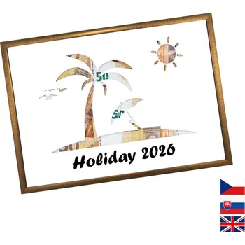 Žertovný předmět Rámeček na darování peněz - Dovolená - pláž, Nápis anglicky, Rámeček 905 - bronzová