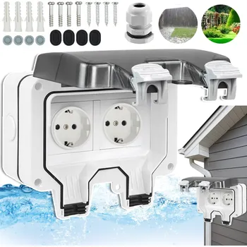 Elektrická zásuvka DVOJITÁ ZAHRADNÍ ZÁSUVKA VENKOVNÍ VODOTĚSNÁ ZÁSUVKA S VYPÍNAČEM