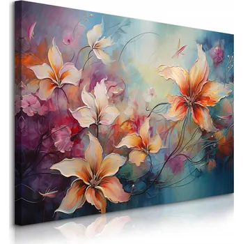 Obraz OBRAZ NA PLÁTNĚ MALOVANÉ DIVOKÉ KVĚTINY ABSTRAKCE DO LOŽNICE 70x50