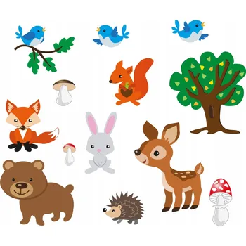 Samolepící dekorace Nálepky na zeď lesní zvířátka stromy 75x150