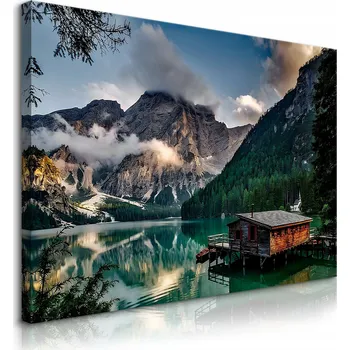 Obraz OBRAZ NA PLÁTNĚ DO OBÝVÁKU KRAJINA JEZERO LAGO DI BRAIES HORY 3D 70x50