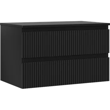 Koupelnový nábytek Mexen Rivel koupelnová skříňka pod umyvadlo 80 cm s deskou, 2 zásuvky, rýhovaná, černá mat - 91A20-08047-2-BFFC71 Koupelnové skříňky