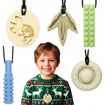 Náhrdelník Smyslový kousací náhrdelník pro děti - silikonová sada 5 kusů