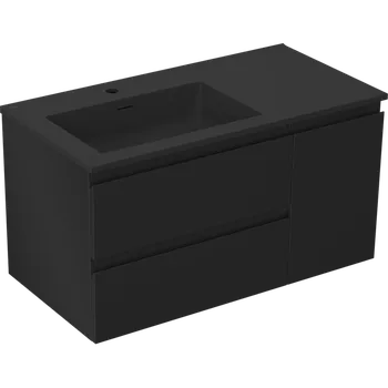 Koupelnový nábytek Mexen Orio koupelnová skříňka 90 cm s umyvadlem Otis levé, 2S, 1D, černá mat - 91A13-09047-3-BBFFF71-W18L71 Skříňky s umyvadlem