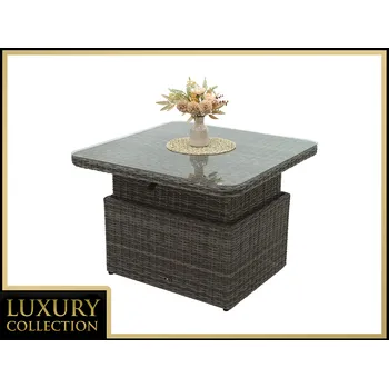 Zahradní stůl DEOKORK Ratanový stůl výsuvný jídelní/odkládací 100 x 100 cm MALIBU (šedá)