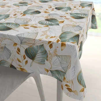 ubrus Dekorační čtvercový ubrus Leona LN-174 Zelené listy na režném 70x70 cm