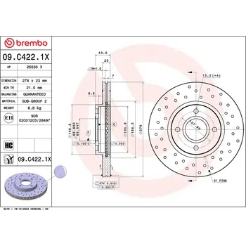 Brzdový systém Brzdový kotouč BREMBO 09.C422.1X