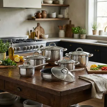 Sada nádobí Sada 5 nerezových hrnců s poklicemi a pánví TADAR ROGER 12 ks