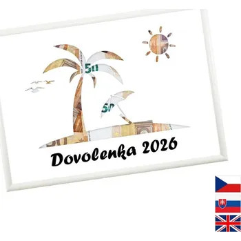 Žertovný předmět Rámeček na darování peněz - Dovolená - pláž, Nápis slovensky, Rámeček 100 - bílá