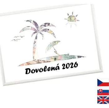 Žertovný předmět Rámeček na darování peněz - Dovolená - pláž, Nápis česky, Rámeček 100 - bílá