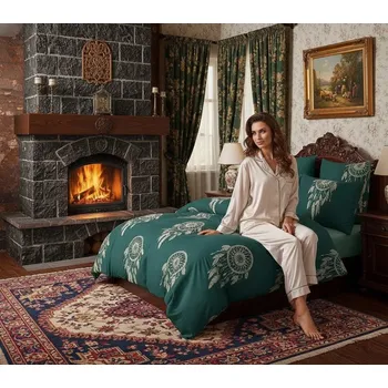 Povlečení Sada povlečení na dvoulůžko s lapačem snů, 3 díly, 100% bavlna, 180 x 200 cm