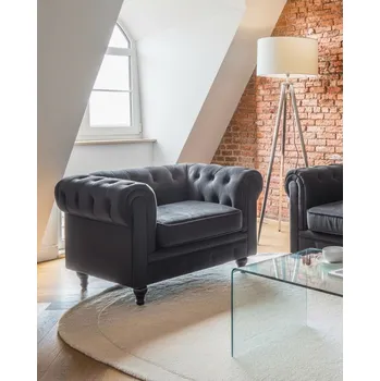 Křeslo Křeslo Chesterfield Černé sametové prošívané vintage glamour salonky moderní design Beliani