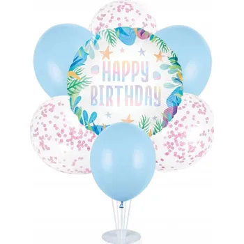 Balónek Sada balónků dekorace na stojanu Happy Birthday oceán mořská panna narozeniny