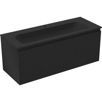 Koupelnový nábytek Mexen Rivel koupelnová skříňka 120 cm s umyvadlem Vela, 1 zásuvka, drážkovaná, černý mat - 91A20-12047-1-BF71-W23M71 Skříňky s umyvadlem