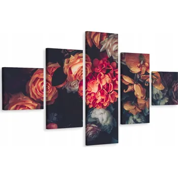 Obraz Pěti-dílný obraz KVĚTINY v retro 3D stylu 250x150 cm