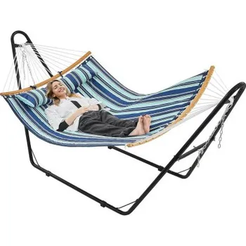 Zahradní nábytek Dvojitá houpací síť 614600 blue stripe, nosnost 216 kg - B YAHEETECH