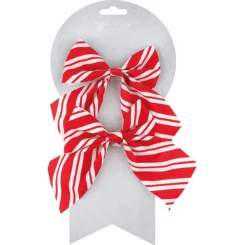 Vánoční dekorace Mašle červený pruh 17 x 13 x 2 cm na drátku, 2 ks