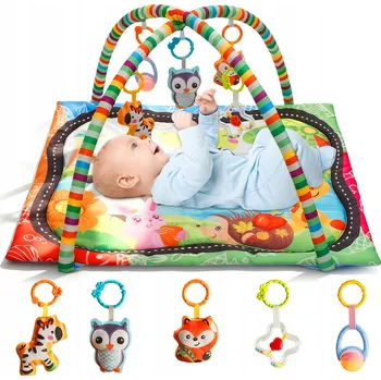 Hračka pro kojence SMYSLOVÁ EDUKAČNÍ PODLOŽKA PRO MIMINKA S HRAZDOU A HRAČKAMI 90x83cm