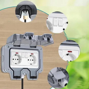 Elektrická zásuvka DVOJITÁ VENKOVNÍ VODOTĚSNÁ ZÁSUVKA DO ZAHRADY S VYPÍNAČEM HNĚDÁ