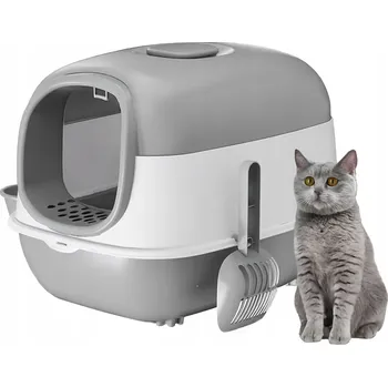 Velký Uzavřený toaleta pro kočky s Lopatkou a Miska, Šedá Toaleta 51x38cm